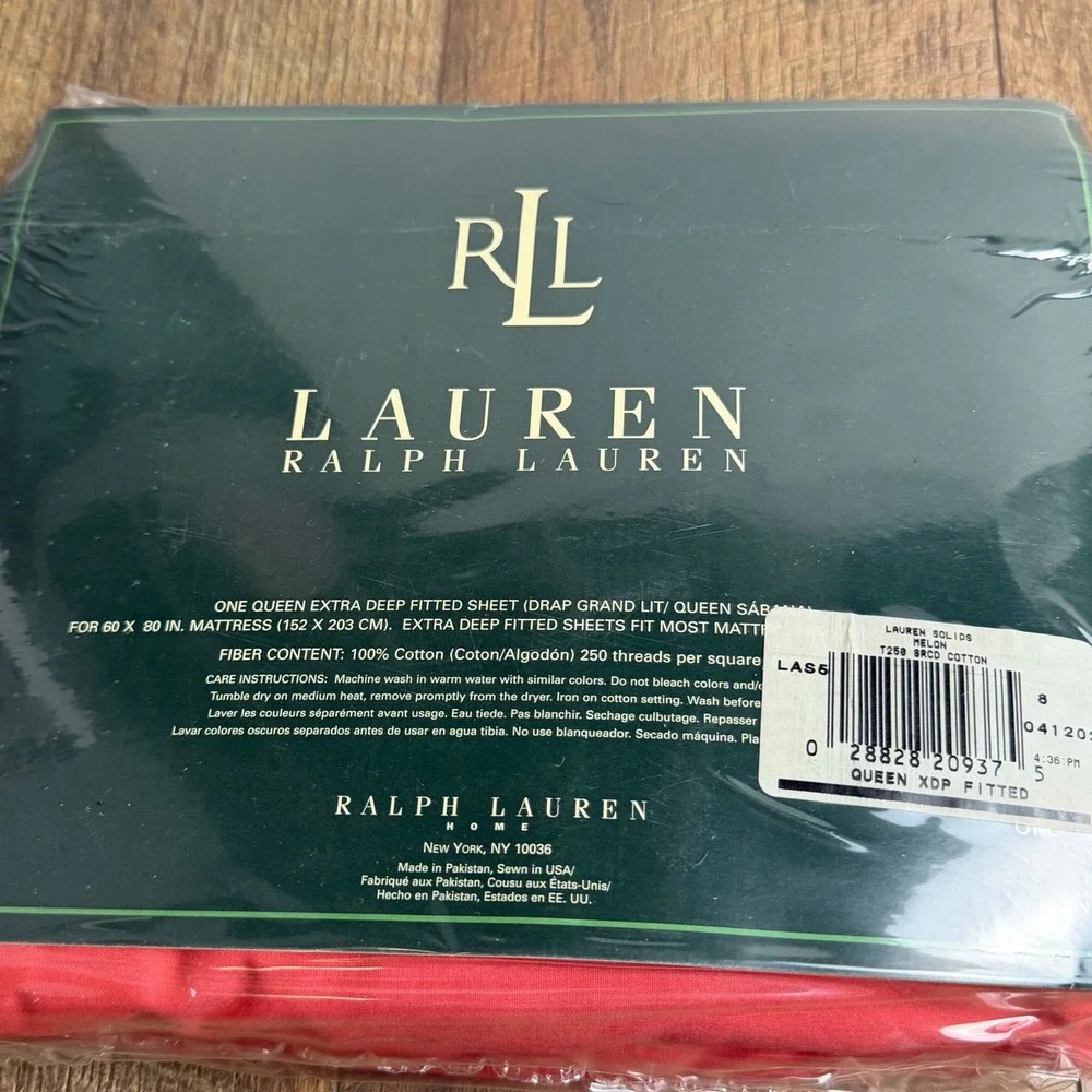 Lauren Ralph Lauren Queen Fitted Sheet Melon Deep Pocket 250TC Cotton New